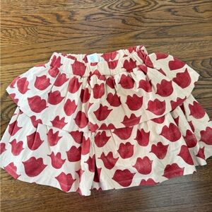 Girls Cream Tiered Skirt with Red Tulip Print